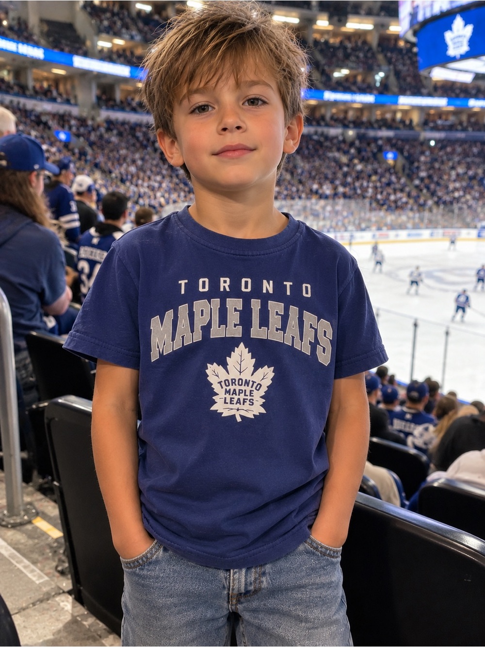 NHL Youth Maple Leafs Navy Blue Graphic Tee ~Size 4-5